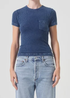AGOLDE Arlo Rib Pocket Tee In Indigo Clearance