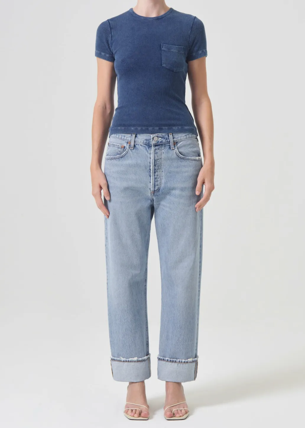 AGOLDE Arlo Rib Pocket Tee In Indigo Clearance