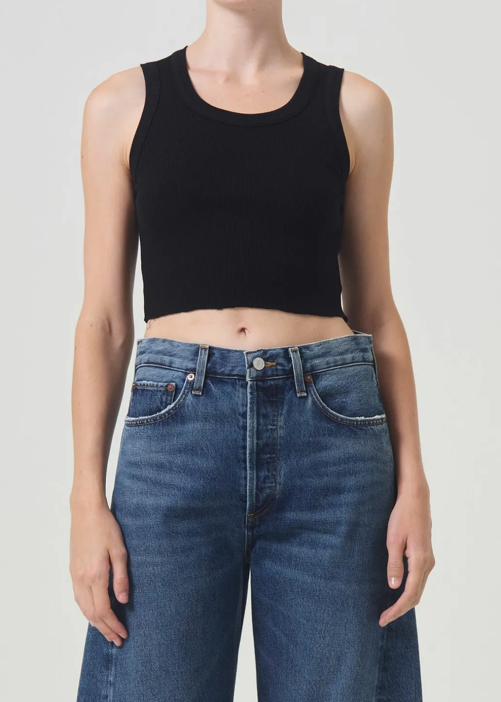 AGOLDE Cropped Poppy Tank In Black Hot