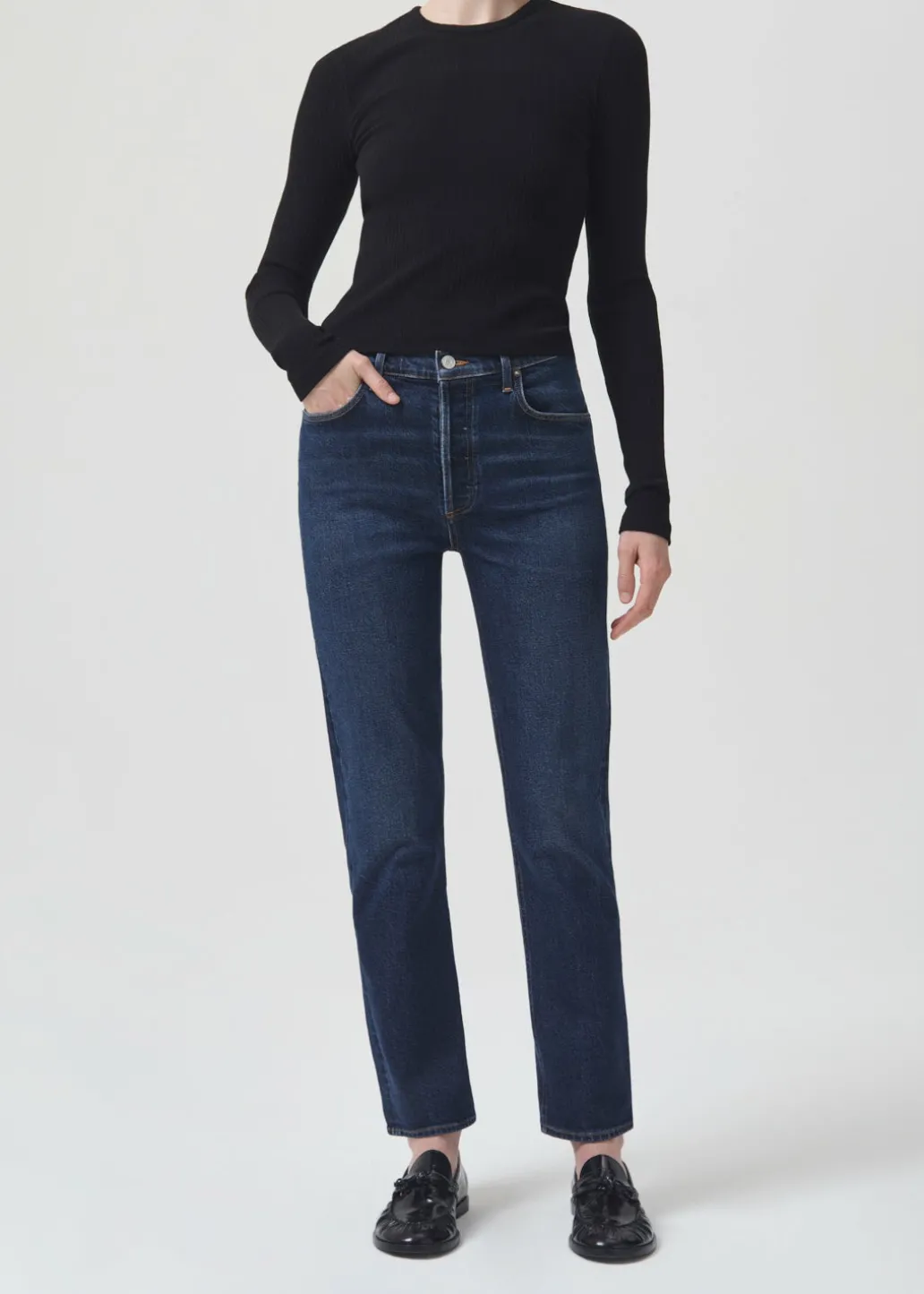 AGOLDE Riley Long High Rise Straight (Stretch) In Divided Flash Sale