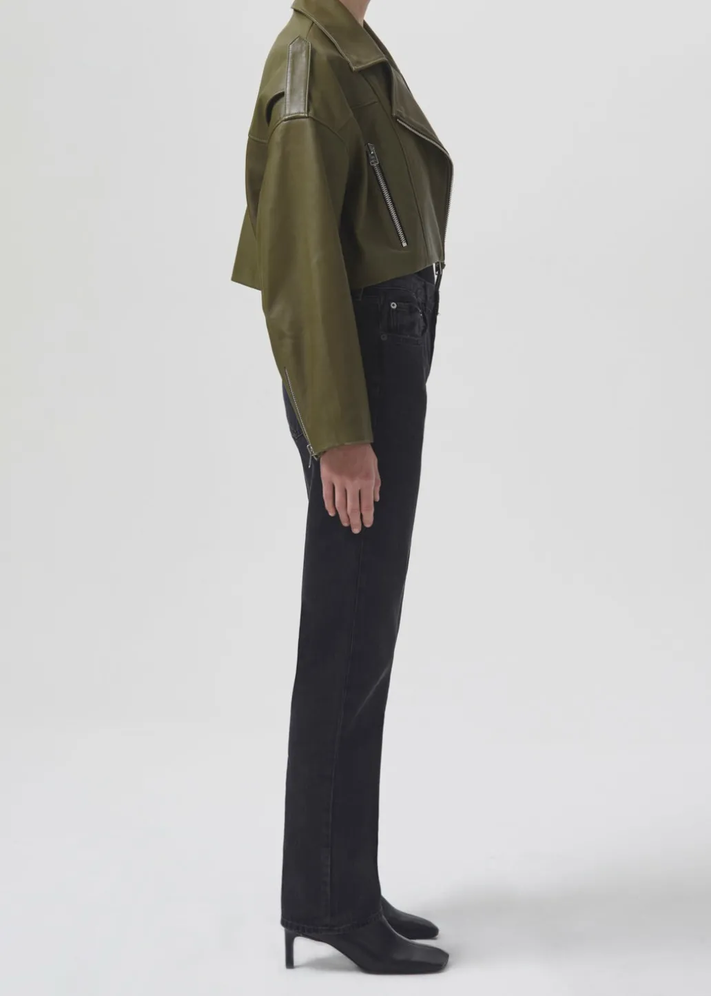 AGOLDE Shoreditch Ski Club X Remi Leather Biker Jacket In Grass Shop
