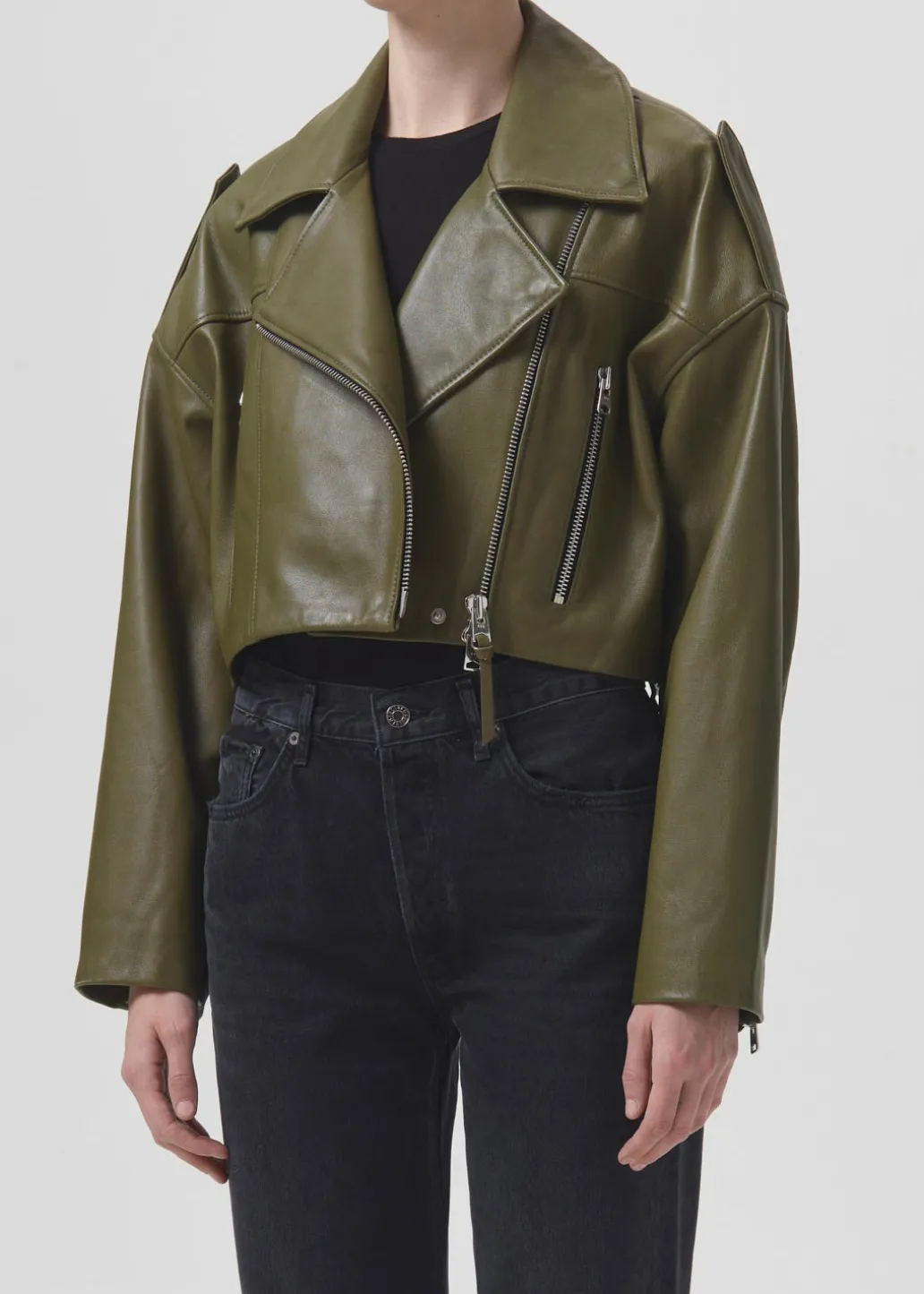 AGOLDE Shoreditch Ski Club X Remi Leather Biker Jacket In Grass Shop