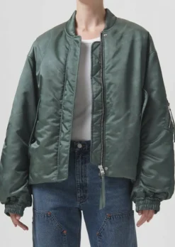 AGOLDE Shoreditch Ski Club X Nisa Bomber Jacket In Steel Green Cheap