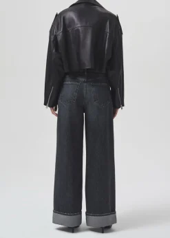 AGOLDE Shoreditch Ski Club X Remi Leather Biker Jacket In Black Clearance