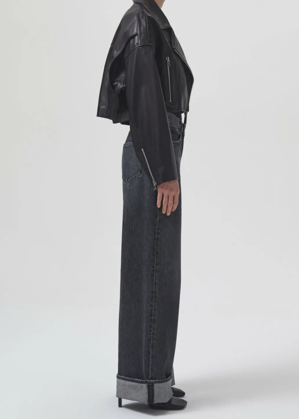 AGOLDE Shoreditch Ski Club X Remi Leather Biker Jacket In Black Clearance